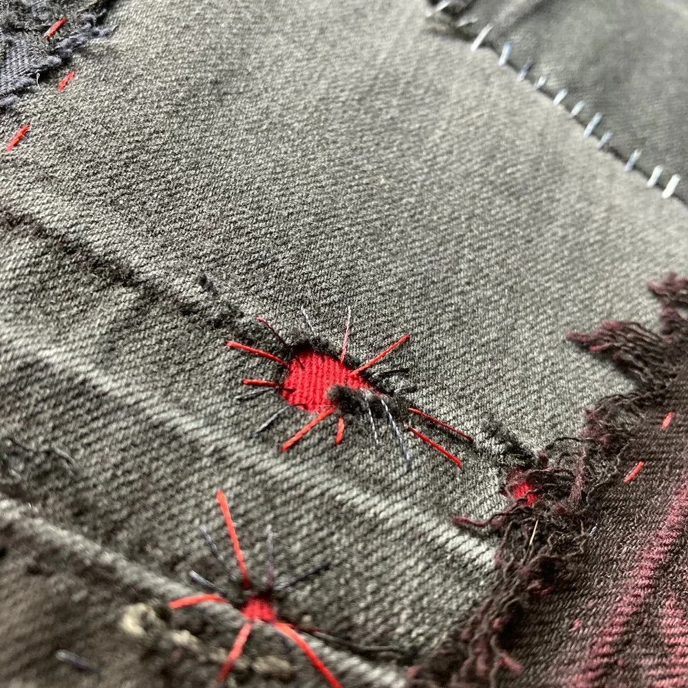 Acid Washed Black & Grey jeans with Metallic silver and CRIMSON Rose Tie Dye - Picture 11 of 17